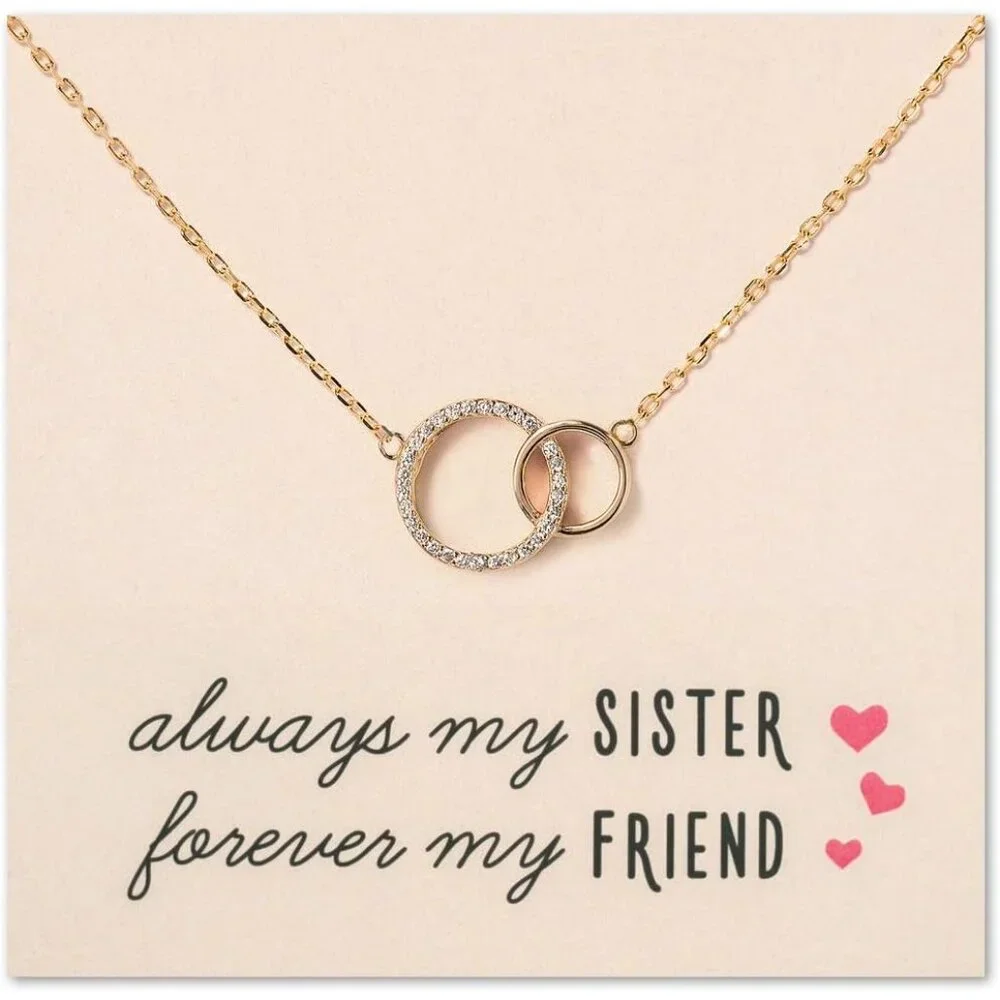 Sister Gift- Interlocking Circle Necklace or Bracelet in Gold, Rose Gold, Sterli